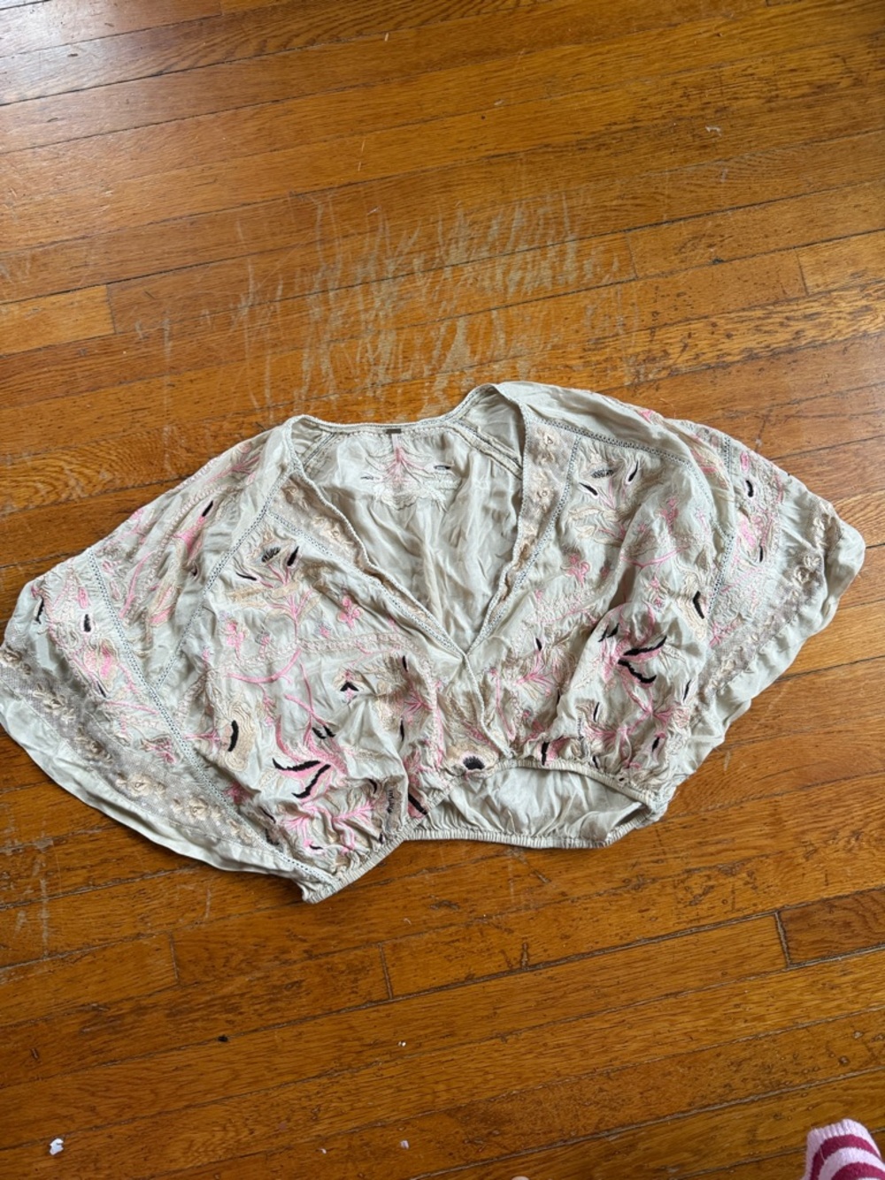 Free People Blush-Beige Cropped Bolero with Pink Stitching